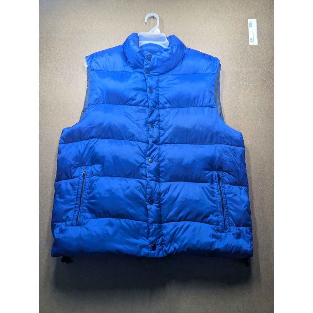 Old Navy Mens Blue Puffer Vest Large Quilted Full Zip Snap Front Sleeveless Coat